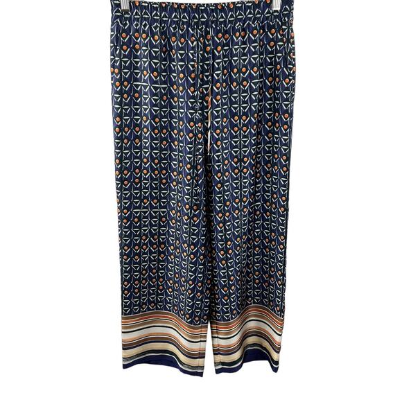 MANGO Purple Multi Stripe Geometric Print Matte Satin Cropped Pant Drawstring S - Picture 1 of 5